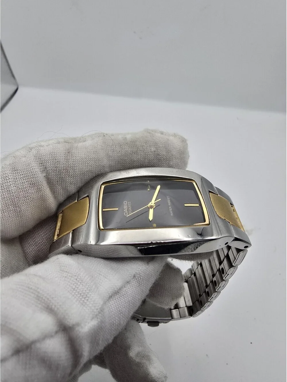 Casio Tank MTP-1165 Watch New Battery Clean Condition Beautiful Dial Two Tone